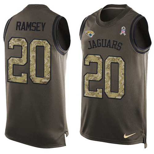 Men's Limited Jalen Ramsey Nike Jersey Green - #20 Salute to Service Tank Top NFL Jacksonville Jaguars